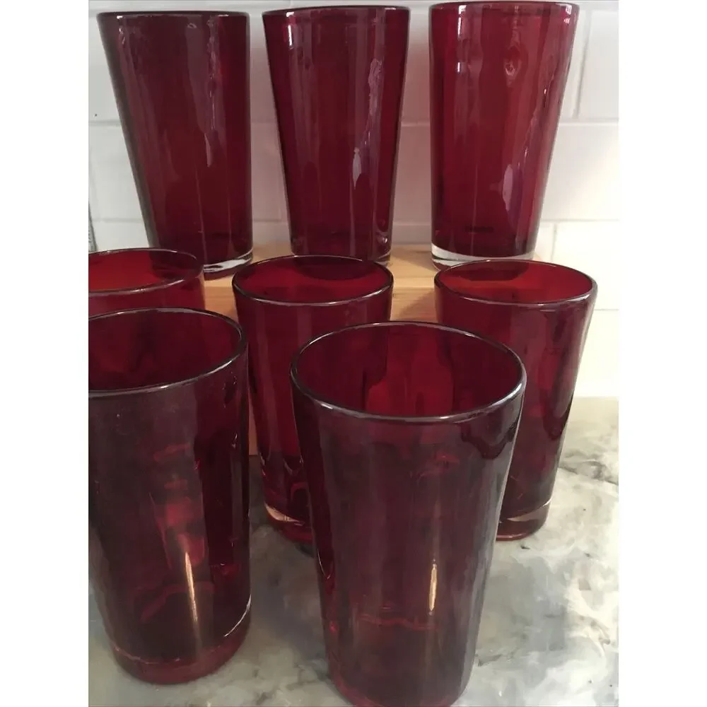 Ruby Red‎ Cased Glass Optic Tall Tumblers vintage